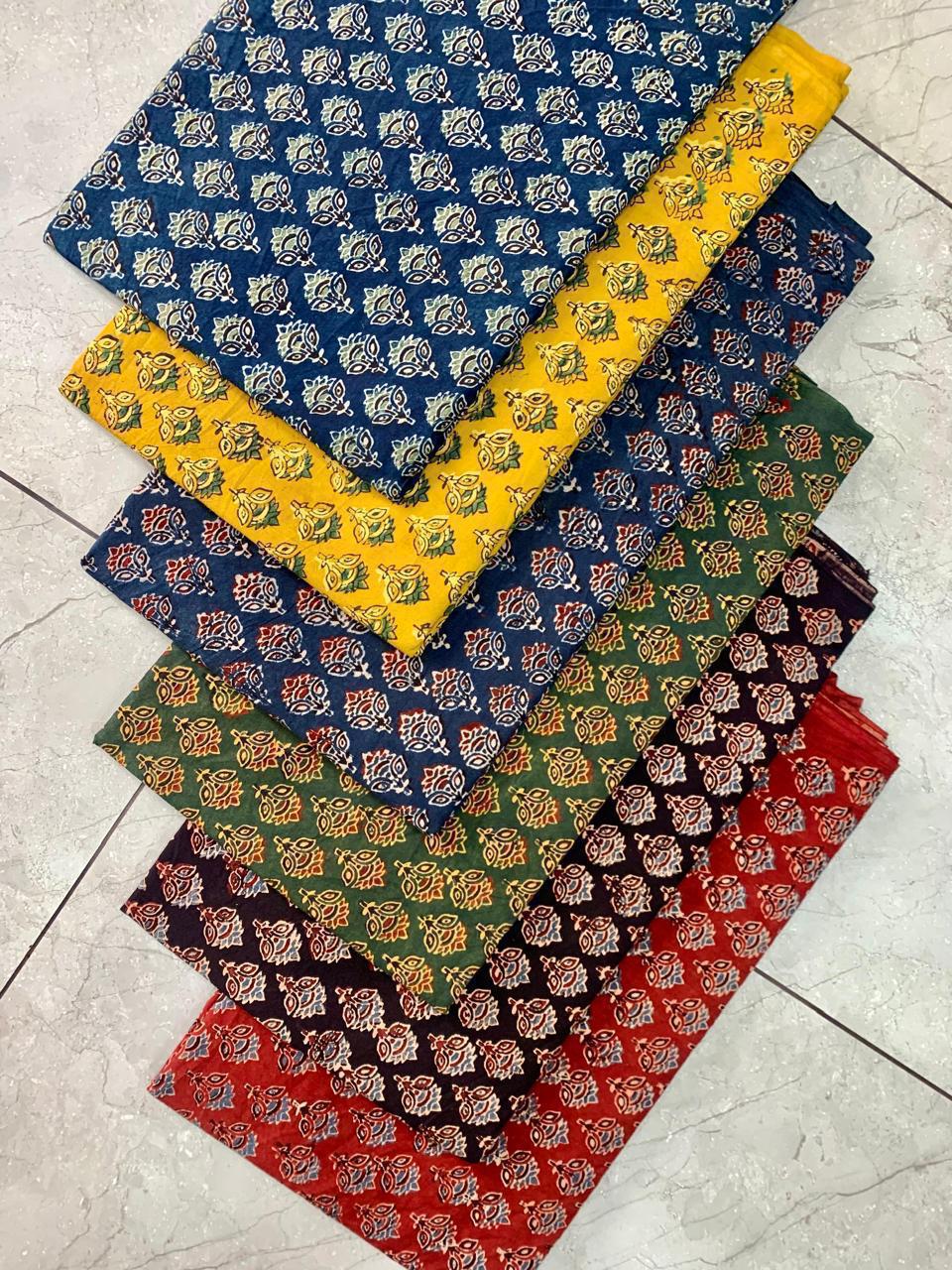 Ajrakh pure cotton handblock printed fabric with tree-inspired motif in artisan pattern